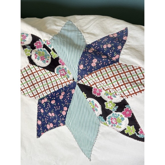 Vintage Hand-Stitched Lemoyne Star Summer Quilt Coverlet 8 Point  73" X 67" - Picture 11 of 16